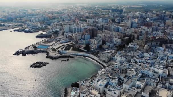 Vista Aérea Sobre Cidade Monopoli Costa Leste Itália Viagens — Vídeo de Stock