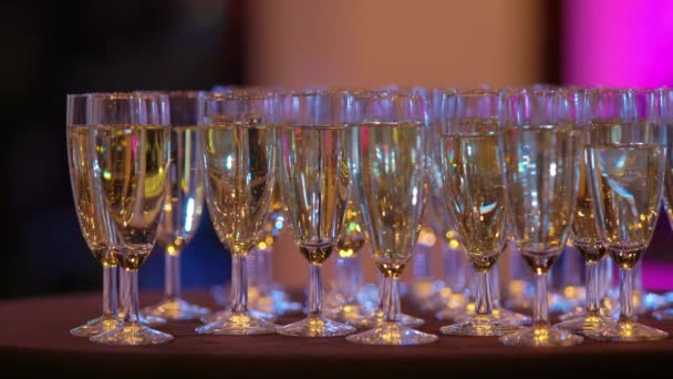 Verres Champagne Sur Événement Exclusif Vue Rapprochée — Video