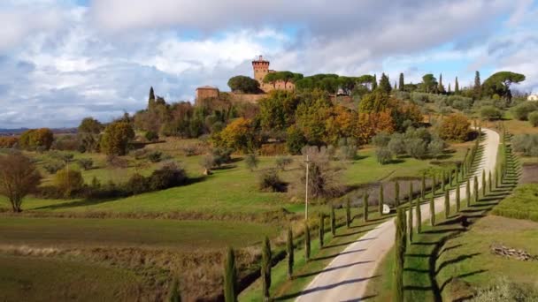 Niesamowita Toskania Typowy Widok Wiejskie Krajobrazy Farmy Podróże — Wideo stockowe