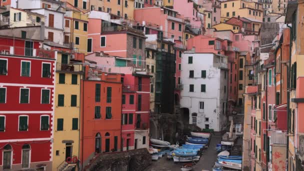 Aldeia Riomaggiore Cinque Terre Costa Italiana Cinque Terre Itália Novembro — Vídeo de Stock