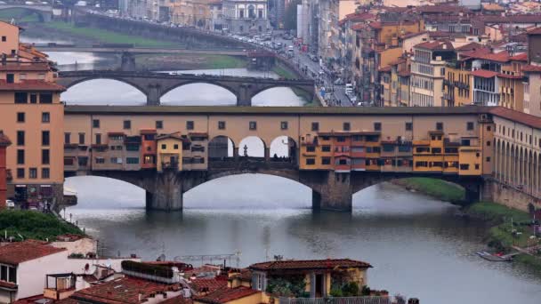 Мост Понте Веккьо Городе Флоренция Италии Тоскана Фотографии Света — стоковое видео