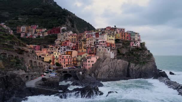 Beautiful Manarola Cinque Terre Italy Вечірній Фотографії — стокове відео