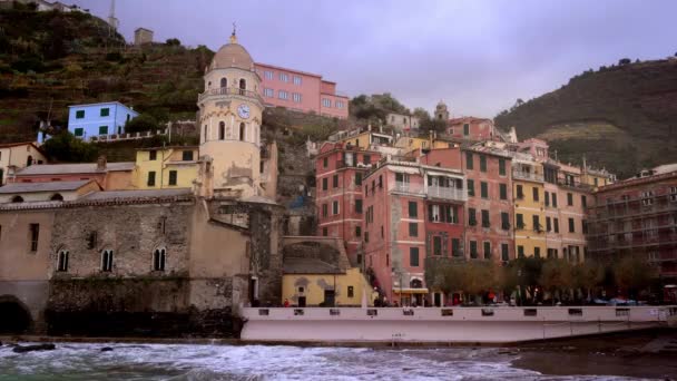 Historisch Dorp Vernazza Cinque Terre Aan Italiaanse Westkust Reizen — Stockvideo