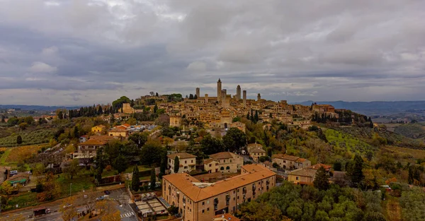 Wieś San Gigmignano Toskanii Włochy Zdjęcia Powietrza — Zdjęcie stockowe