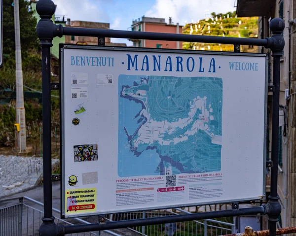 意大利沿海Cinque Terre的Manarola地图 Cinque Terre 意大利 2021年11月28日 编辑摄影 — 图库照片