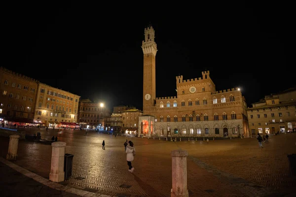 Centrala Torget Staden Siena Italien Natten Tuscany Italien November 2021 — Stockfoto
