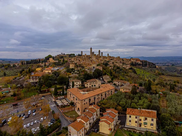 Dorp San Gigmignano Toscane Luchtfoto Reizen Door Italië — Stockfoto