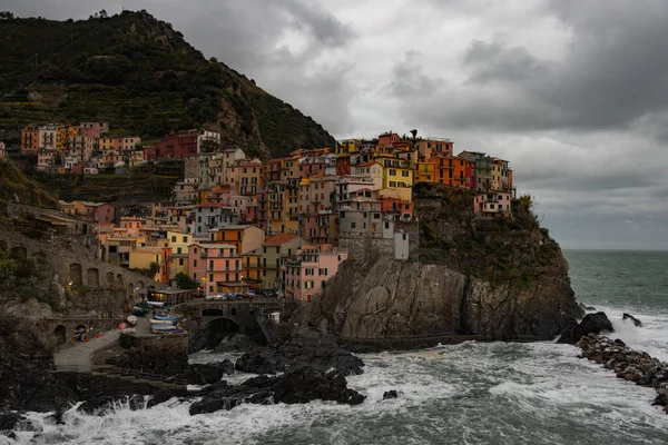 Bela Manarola Cinque Terre Itália Noite Viagens Fotos — Fotografia de Stock