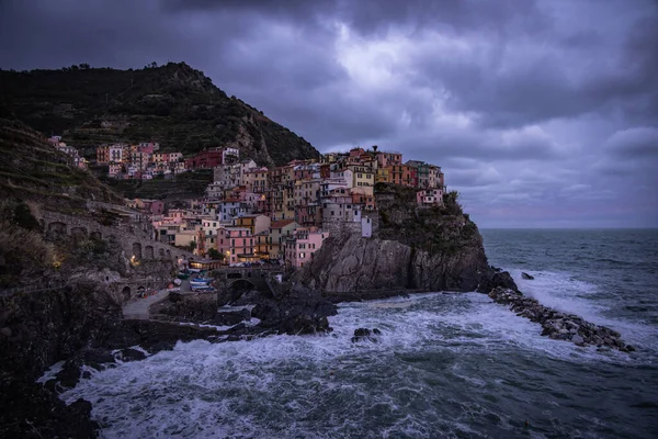 Gyönyörű Manarola Cinque Terre Olaszország Este Utazási Fotózás — Stock Fotó