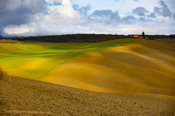 Colorida Toscana Vista Típica Los Campos Rurales Colinas Fotografía Viaje —  Fotos de Stock