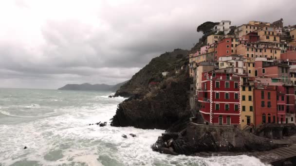 Casas Coloridas Riomaggiore Costa Oeste Italiana Cinque Terre Viagens — Vídeo de Stock