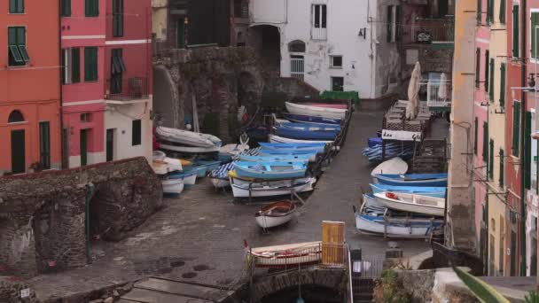 Wioska Riomaggiore Cinque Terre Włoskim Wybrzeżu Cinque Terre Włochy Listopad — Wideo stockowe
