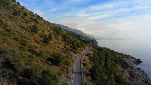 Estrada Costeira Incrível Sapri Costa Oeste Itália Vista Aérea Viagens — Vídeo de Stock