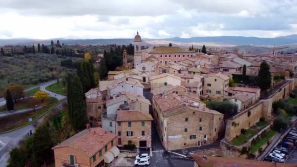 Orcia Valley Tuscany Beautiful Village San Quirico Aerial View Travel — Stock Video