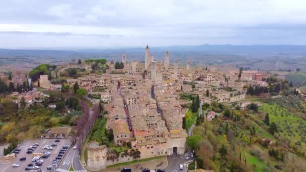 Village San Gigmignano Toscane Italie Vue Aérienne Photographie Voyage — Video