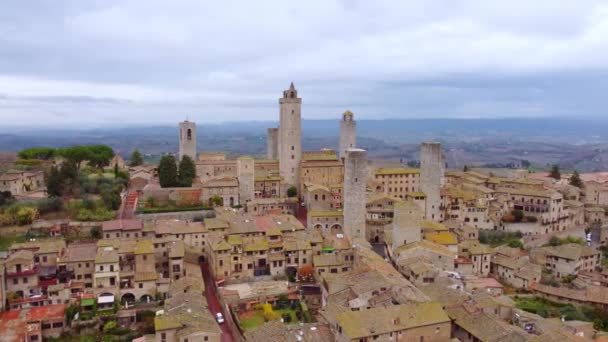 Vôo Sobre San Gimignano Toscana Uma Bela Aldeia Medieval Itália — Vídeo de Stock