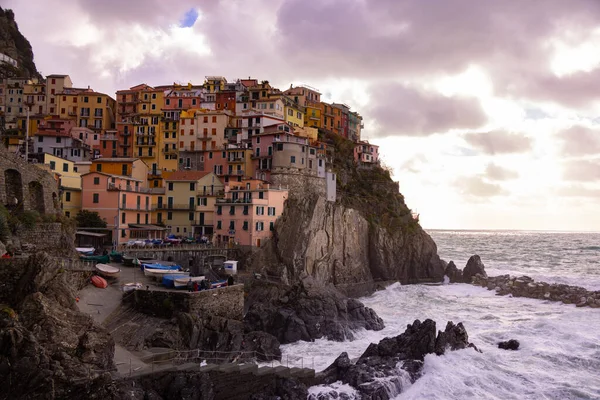 Färgglada Manarola Cinque Terre Vid Den Italienska Kusten Fotografi — Stockfoto