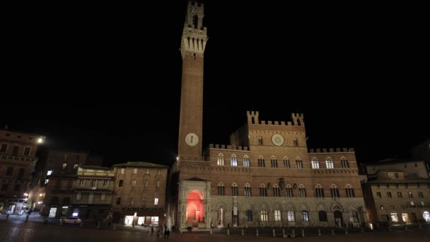Centrala Torget Staden Siena Italien Natten Fotografi — Stockvideo
