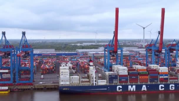 Containerterminal Hamburger Hafen Luftaufnahme Stadt Hamburg Deutschland Mai 2021 — Stockvideo