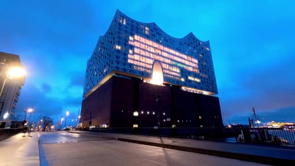 Hamburg Daki Ünlü Elbphilharmonie Konser Salonu Akşam Çekimleri Hamburg Germany — Stok video