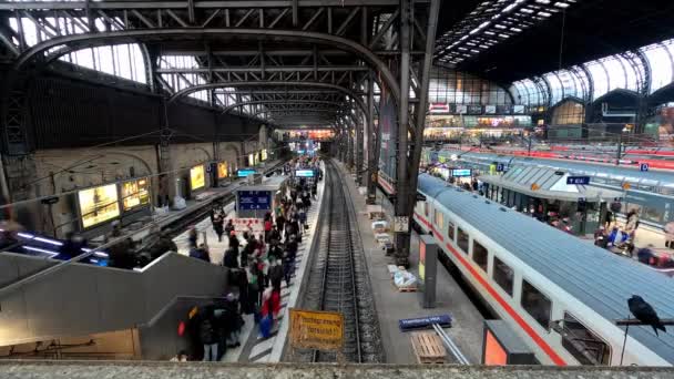 Gare Centrale Hambourg Occupée Avec Beaucoup Voyageurs Plan Temporel Ville — Video