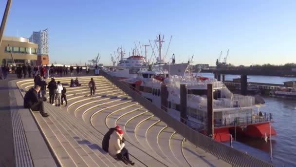 Hamburg Limanı Nda Dinlenen Insanlar Hamburg Germany Aralık 2021 — Stok video