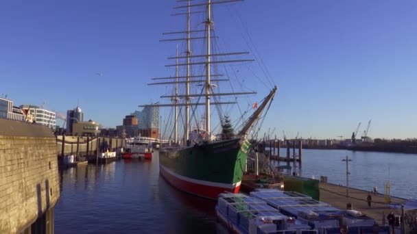 Old Sailing Ship Rickmer Rickmers Hamburg Hamburg Germany December 2021 — Stockvideo