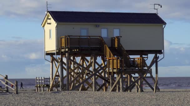 House Stilts Beach German Wadden Sea Peter Ording Germany December — Video Stock