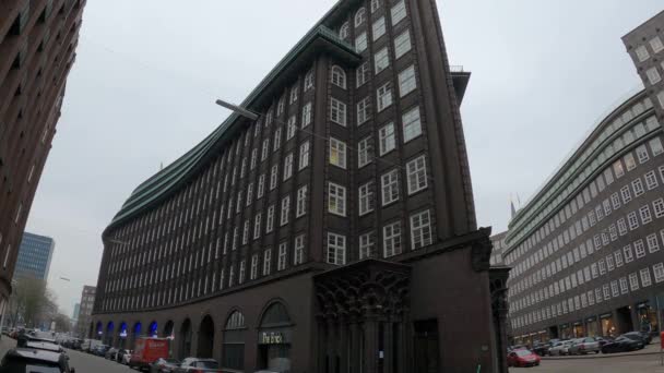 Hamburg Şehir Merkezindeki Ünlü Bina Chilehaus Hamburg Germany Aralik 2021 — Stok video