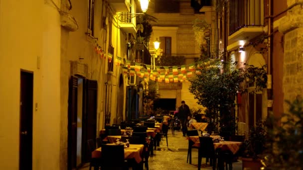 Historiska Stadskärnan Bari Italien Natten Bari Italien Oktober 2021 — Stockvideo