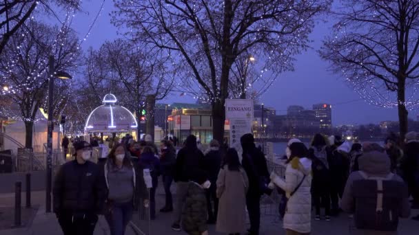 Coada Așteptare Hamburg Christmas Market Vremurile Coronei Hamburg Germania Decembrie — Videoclip de stoc