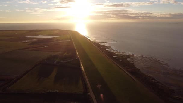 Pôr Sol Incrível Sobre Mar Wadden Vista Aérea Fotografia Drones — Vídeo de Stock