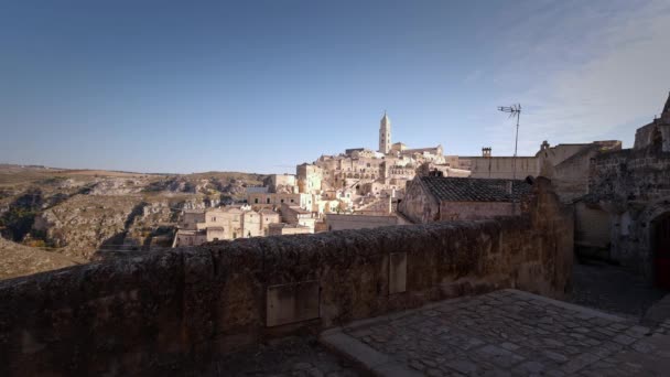 Matera Talya Nın Tarihi Şehir Merkezi Bir Unesco Dünya Mirası — Stok video