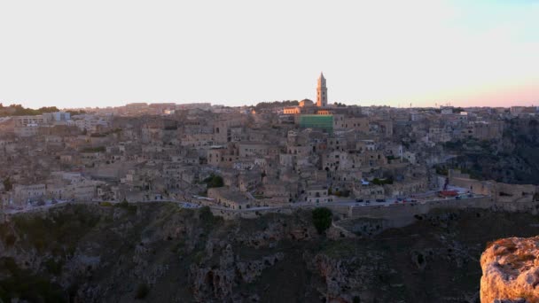 Πόλη Της Matera Ιταλία Στο Ηλιοβασίλεμα Ταξιδιωτική Φωτογραφία — Αρχείο Βίντεο