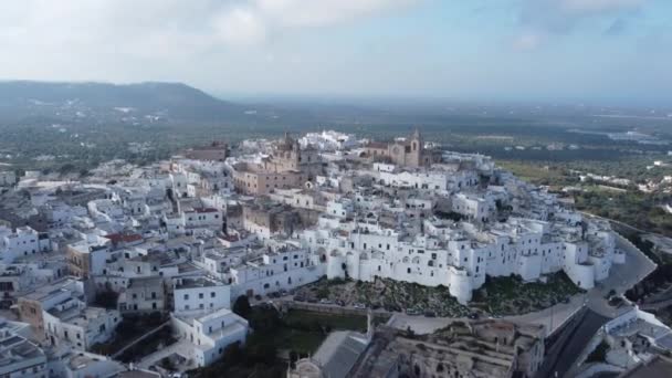 Las Famosas Casas Blancas Ostuni Italia Vista Aérea Fotografía Viaje — Vídeo de stock