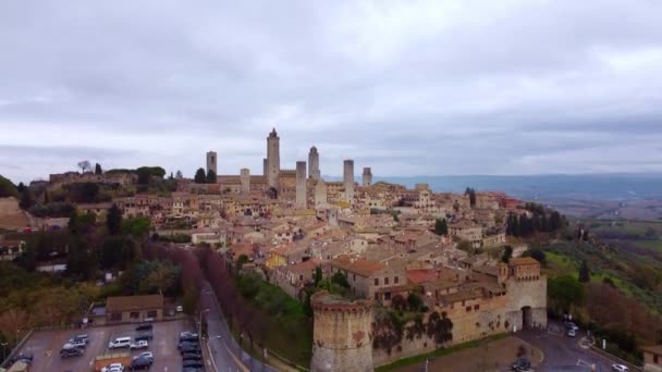 Village San Gigmignano Toszkánában Olaszország Légi Felvétel Utazási Fotózás — Stock videók