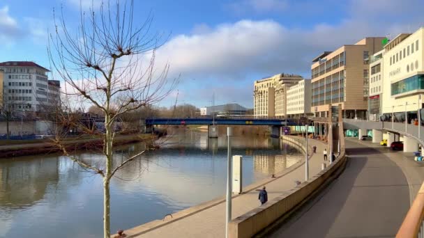 Willi Graf River Walk River Saar Saarbruecken Saarbruecken Tyskland Januari — Stockvideo