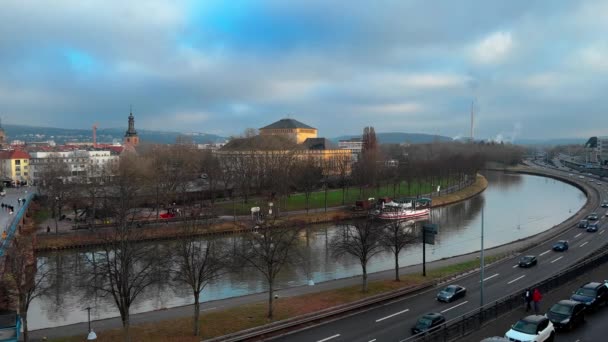 Flygfoto Över Saarbruecken Med Floden Saar Saarbrückens Stad Tyskland Januari — Stockvideo