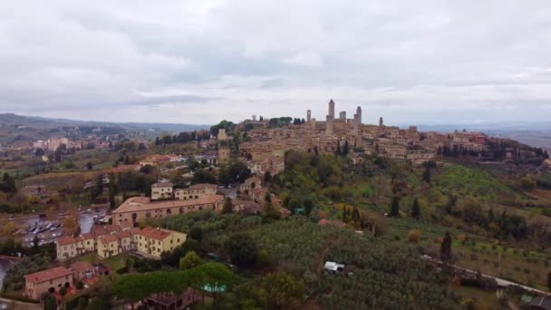 Vila San Gigmignano Toscana Itália Vista Aérea Viagens Fotografia — Vídeo de Stock