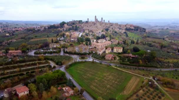 意大利托斯卡纳的San Gigmignano村 空中摄影 — 图库视频影像
