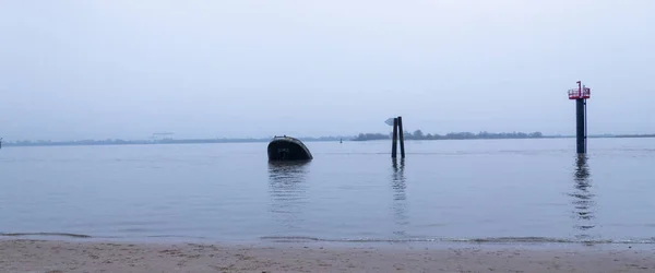 Shipwreck Elbe River Hamburg Misty Day Travel Photography — Foto Stock