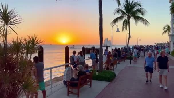 Turisté sledují západ slunce na Key West - KLÍČOVÝ ZÁPAD, SPOJENÉ STÁTY - FEBRUARY 20, 2022 — Stock video