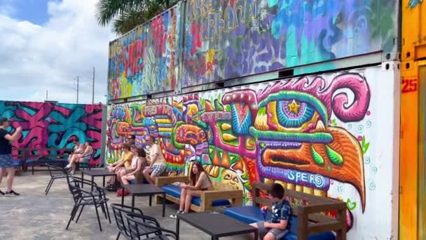 Colorful paintings modern art in the Wynwood district of Miami - MIAMI, UNITED STATES - FEBRUARY 20, 2022 — Stock Video