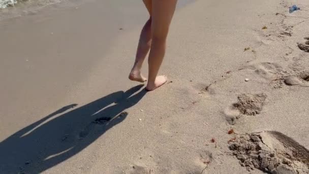 Spaziergang über einen Strand mit türkisblauem Meerwasser - Miami Beach — Stockvideo
