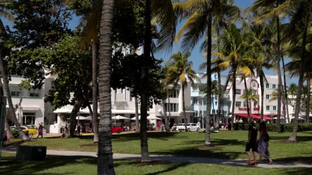 Miami Beach Ocean Drive w słoneczny dzień - MIAMI, FLORIDA - LUTY 14, 2022 — Wideo stockowe