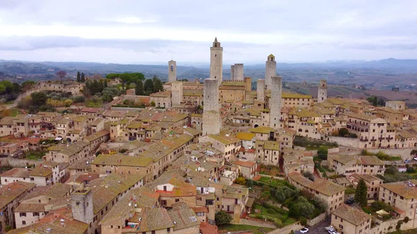 Vila de San Gigmignano na Toscana Itália - vista aérea — Fotografia de Stock
