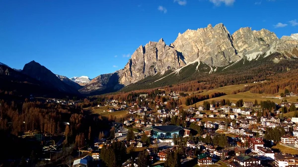 Cortina d Ampezzo in the Dolomites Italian Alps - aerial view — 图库照片
