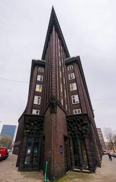 Chilehouse na cidade de Hamburgo - CIDADE DE HAMBURGO, ALEMANHA - 21 DE DEZEMBRO DE 2021 — Fotografia de Stock