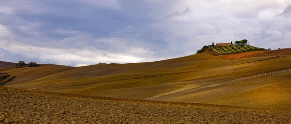 De kleurrijke heuvels van het Toscaanse landschap in de herfst — Stockfoto