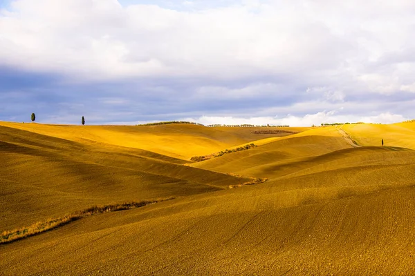 Typisch uitzicht in Toscane - de kleurrijke landelijke velden en heuvels — Stockfoto